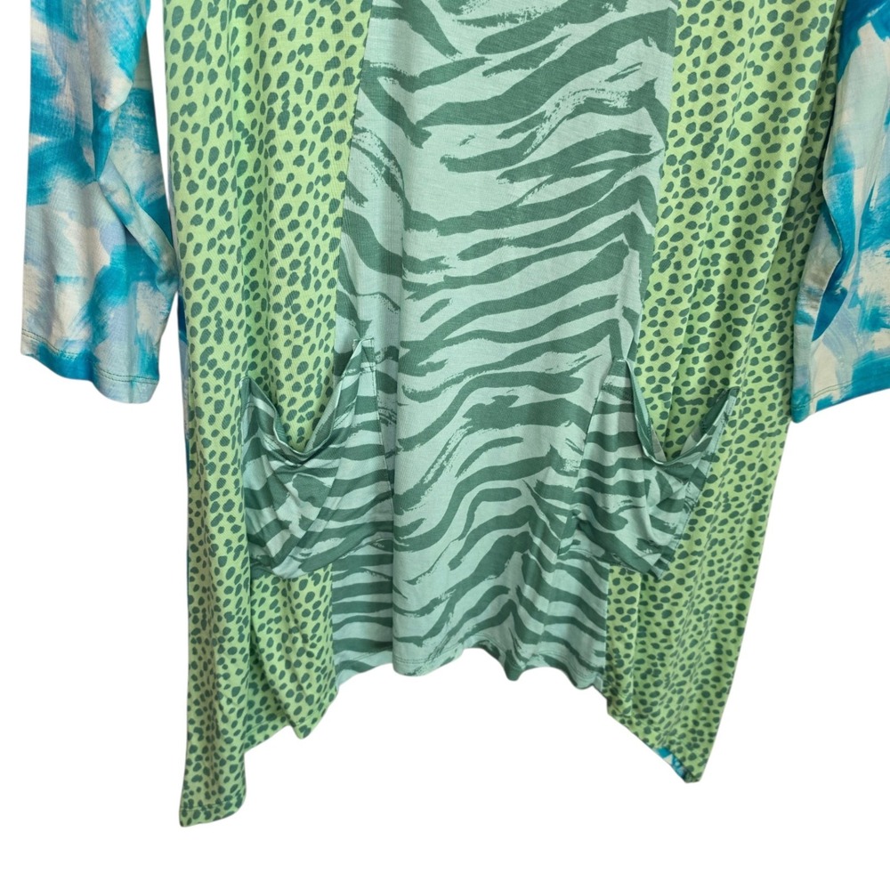 LOGO Lori Goldstein Top Womens Large Blue Mixed Animal Print Tunic Pockets - Picture 6 of 8